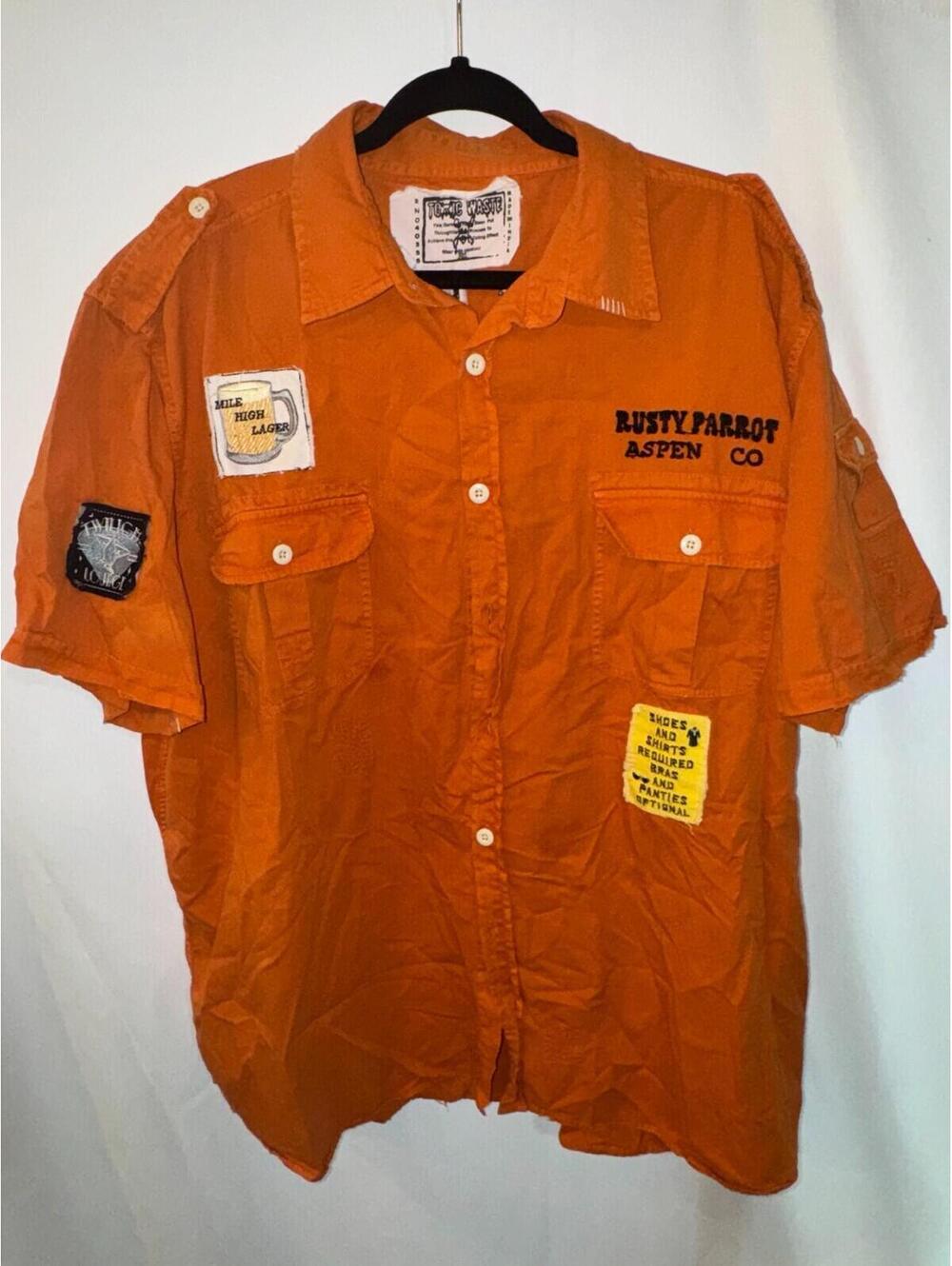 Toxic Waste Rusty Parrot Aspen Colorado Orange Button Down Distressed Shirt XXXL